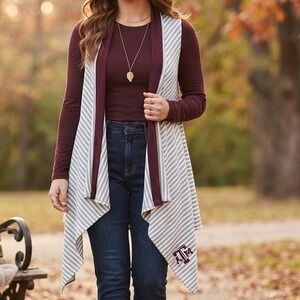 NWT Emerson Street Texas A&M Aggies Vest Cardigan Striped Cotton Gray Maroon XL